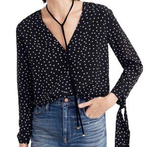 100% Silk Madewell  Tie Sleeve Blouse Star Print